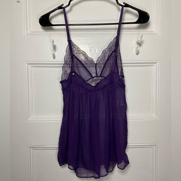 Stella McCartney Silk Sheer Camisole Lingerie Top with Lace Detail Purple Small - Picture 8 of 13